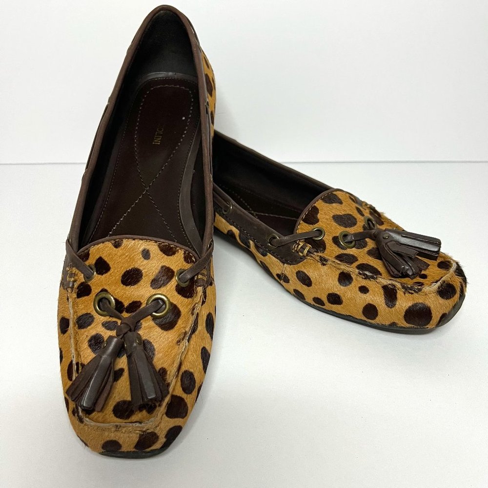 Enzo Angiolini Driving Mocs / Loafers with tassels 11B Leopard Print
